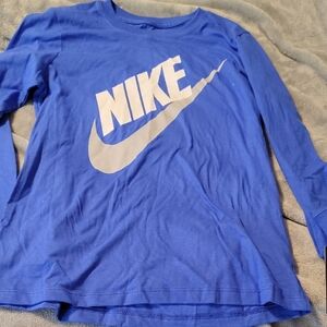 Nike Kids Long Sleeve Tee in Blue with White Logo